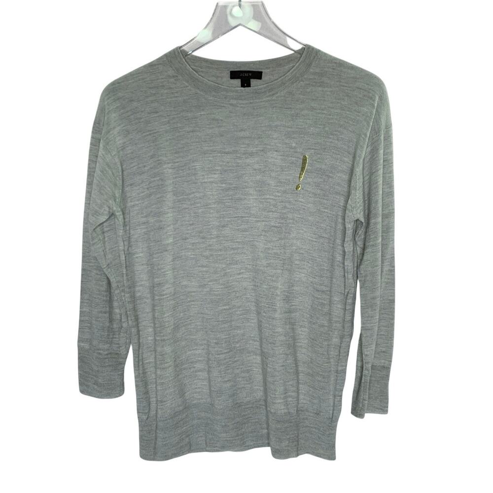 J. Crew Exclamation Point Wool Sweater S Grey Lightweight Preppy Crew Neck